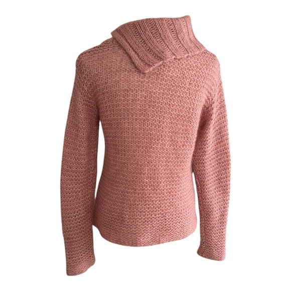 FREE PEOPLE Pink Cowl Neck Split Sweater Wool Size M S Fuzzy Knit Open Weave - Picture 2 of 8